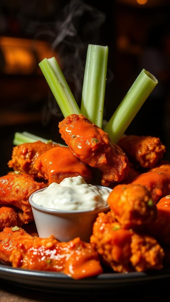 Buffalo wings with blue cheese dip