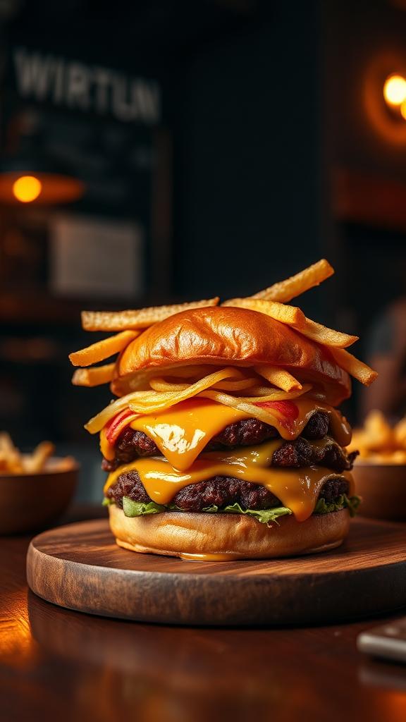 Double smash burger with fries